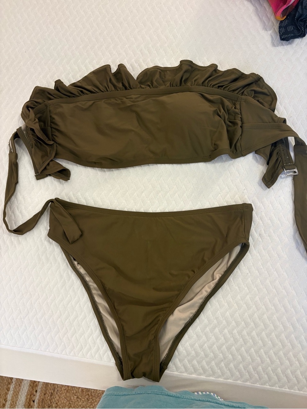Olive Ruffle Bandeau Bikini Set